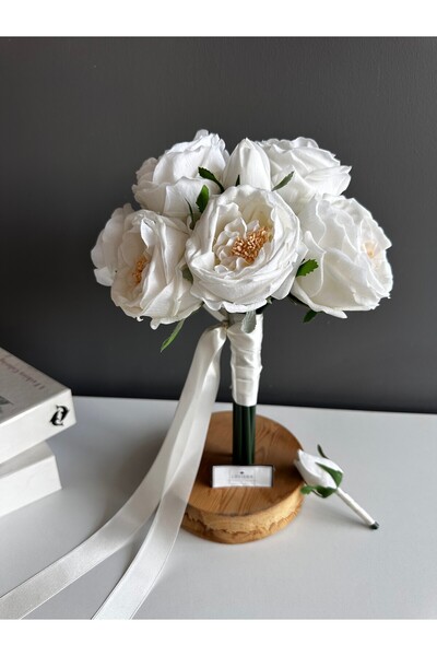 Luvienn Islak Dokulu Şakayık Gelin Buketi-Premium Şakayık Gelin Çiçeği Damat ...