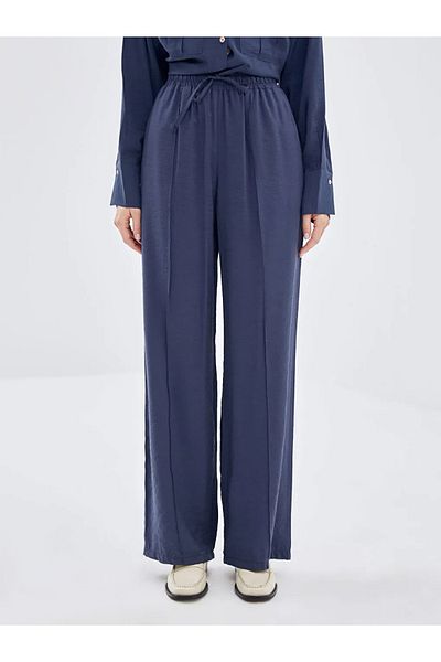LC Waikiki LCW Modest Blue Comfortable Fit Women's Palazzo Pants with Elastic Waistband
