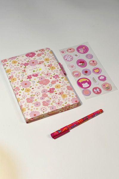 caps office Caiet de 200 de coli cu model floral și autocolant în relief + set de pixuri cu gel Set de papetărie