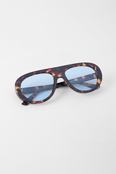 Kapin Reina Kemik Tasarım Oval Güneş Gözlüğü Leopar Çerçeve - Mavi Cam