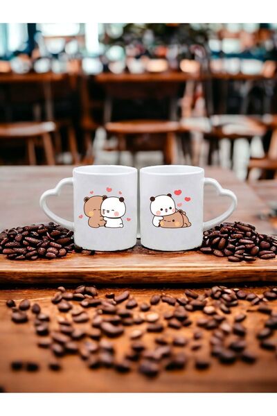 PembeCadde 2'li Kalp Kulplu Hediye Kupa Sevgili Günü Bubu Dudu Aşk Doğum Günü Kupa Özel Kahve Bardağı