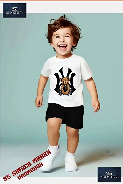 SS SİNSER Παιδικό μπλουζάκι με στάμπα "BEAR BACK NY BLACK" με λαιμόκοψη ποδηλ...