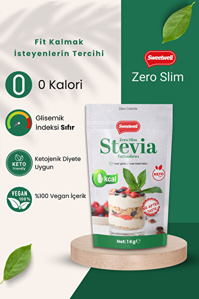 Sweetwell Zero Slim Stevia & Eritritol Tatlandırıcı 1 Kg x 2 Adet Şekersiz, 0 Kalori, Keto ve Vegan Uyumlu