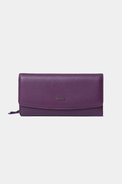 Grande 2726 Genuine Real Leather Large Size Women's Portfolio Wallet Purple