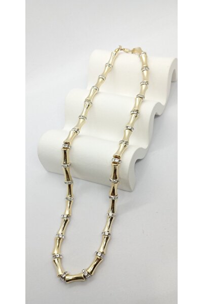 ndjewelry Taş Detaylı Gold Plaka Kolye