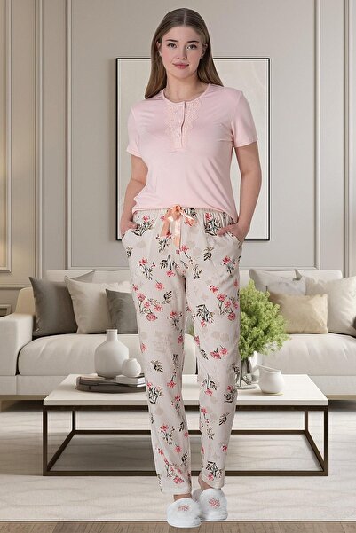 By Mecit Pijama طقم بيجامة نسائي بأكمام قصيرة وطبعة زهور