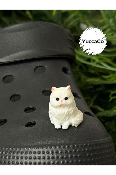 Crocs Beyaz Tüylü Kedi Terlik Süsü/british Longhair Kedili Terlik Charm/kedi Jibbitz