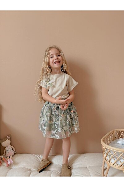 Bebeğimin Dolabında طقم زهرة الزنبق للفتيات مكون من قطعتين باللون الأخضر