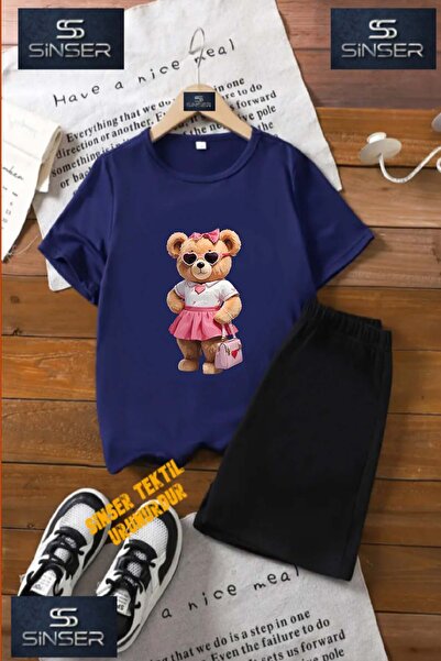 SS SİNSER Children's Teddy Bear Pink Bag Special Printed Crew Neck T-Shirt - ...