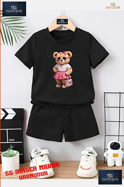 SS SİNSER Children's Teddy Bear Pink Bag Special Printed Crew Neck T-Shirt - ...