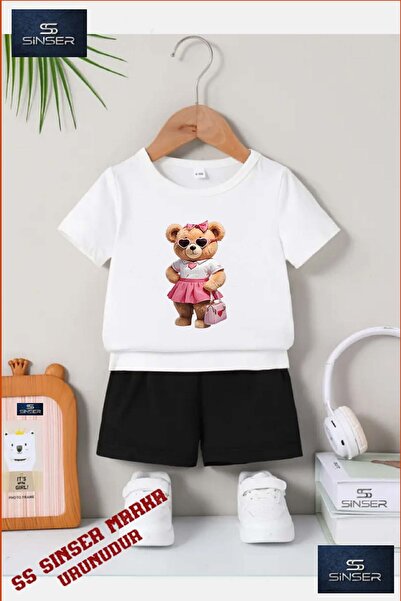 SS SİNSER Children's Teddy Bear Pink Bag Special Printed Crew Neck T-Shirt - ...