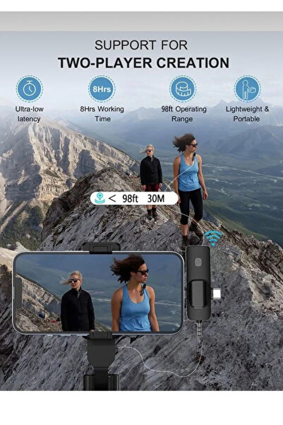EMİN ENSAR HOME 3in2 Yaka Mikrofonu Type-c Iphone Jak Giriş Telefon Uyumlu 20m Wirelees Yayın Youtuber