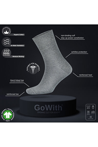 Go With 5'li Organik Pamuk Yıkanmış Dikişsiz Lastiksiz Ayağı Sıkmayan Kutulu Diyabetik Erkek Çorap 3066