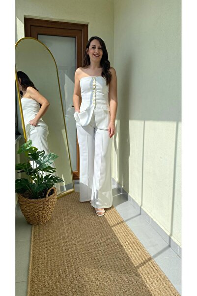 Aska Butik Lüx Kalite Straplez Yelek Beyaz