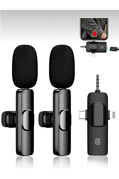 EMİN ENSAR HOME 3in2 Yaka Mikrofonu Type-c Iphone Jak Giriş Telefon Uyumlu 20m Wirelees Yayın Youtuber