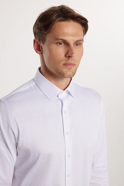 Tudors Slim Fit Μακρύ μανίκι 100% βαμβακερό σατέν Premium ανδρικό λευκό πουκάμισο