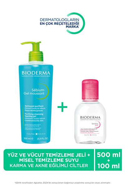 Bioderma Sebium Foaming Gel Karma Ciltler Temizleme Jeli 500 ml & Misel Temiz...