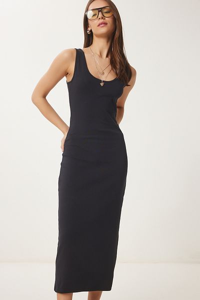Happiness İstanbul Women's Black Basic Summer Knitted Dress Ub00317