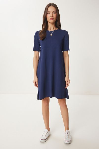 Happiness İstanbul Women's Navy Blue Oversize Basic Knitwear Dress Ub00368