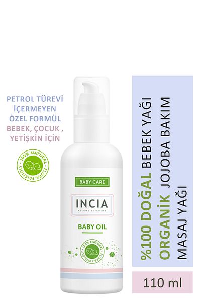 Incia 100% Natural Baby Oil Organic Jojoba Care Massage Oil Paraffin-Free Herbal Vegan 110 ml