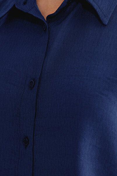 Trendyol Collection Sötétkék Zero Sleeve Linen Look Normál, Normál Fit szőtt ing TWOSS25GO00097