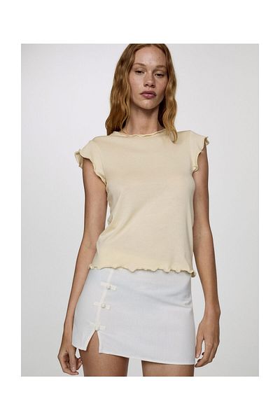MANGO Woman Tricou de damă galben pastel 67007934