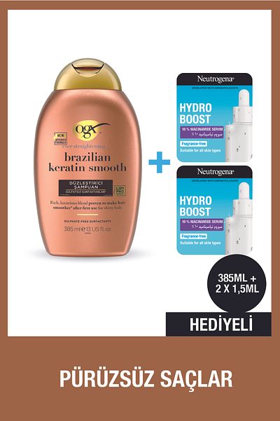 OGX Brazilian Keratin Shampoo + Niacinamide Serum Gift