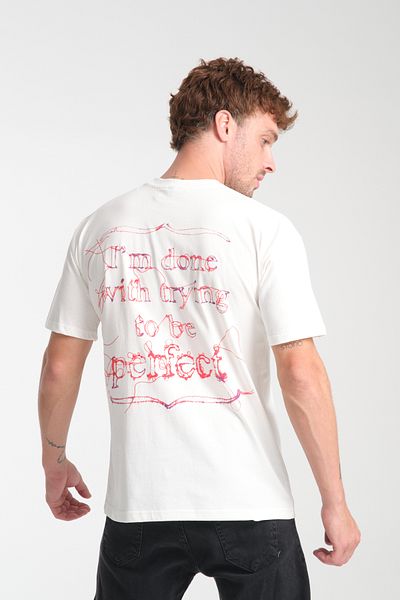 Trendyol Collection Λευκό Oversize Βαμβακερό T-Shirt 100% Κέντημα στην πλάτη