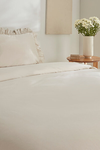 Karaca Home Pure Ruffle 100% Cotton Double Duvet Cover Set Ecru