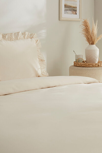 Karaca Home Pure Ruffle 100% Cotton Single Duvet Cover Set Light Beige