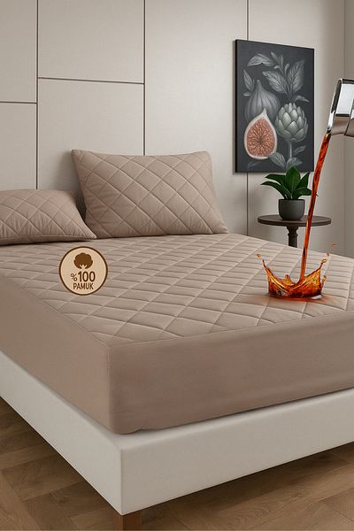 Formeya Hnědá prošívaná nepromokavá matrace – 100% bavlna, barevná matrace s prostěradlem (16 velikostí)