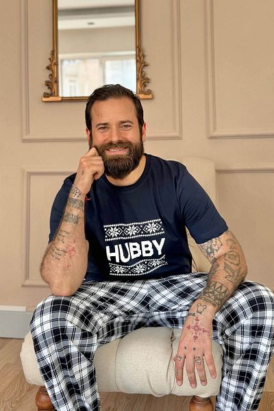 Pijamaevi Marineblaues kurzärmliges „Hubby“-Pyjama-Set für Herren von Dear Family
