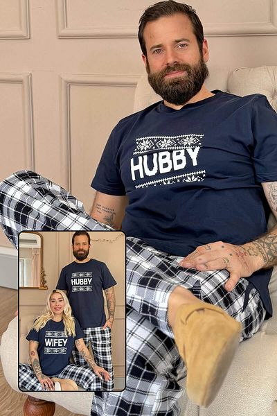 Pijamaevi Marineblaues kurzärmliges „Hubby“-Pyjama-Set für Herren von Dear Family