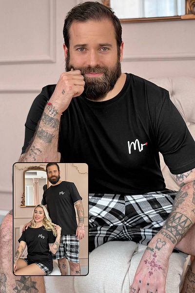 Pijamaevi Schwarzer Mr. Lover Familienpyjama mit Shorts - Herrenset