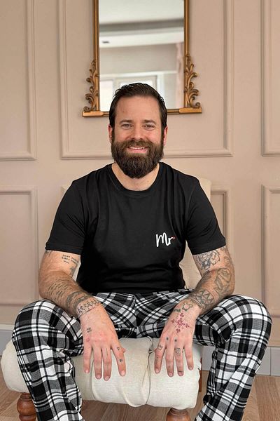 Pijamaevi Schwarzer Mr. Lover Familienpyjama mit kurzen Ärmeln - Herrenset