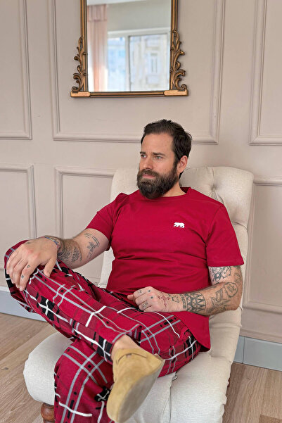 Pijamaevi Claret Red Bear Short Sleeve Dear Family Pajamas - Men's Set