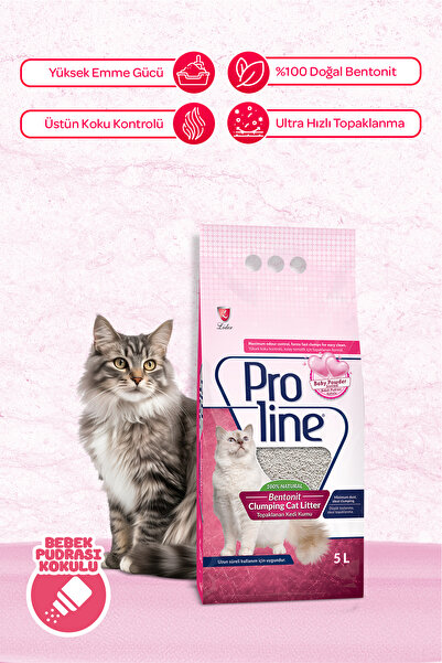 Proline Proline Bebek Pudralı Topaklanan Bentonit Kedi Kumu İnce 5 Lt