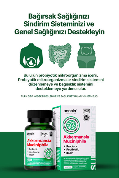 anocin Akkermansia Muciniphila Probiyotik + Prebiyotik + Postbiyotik + inulin . x6 kat daha çok akkermansia