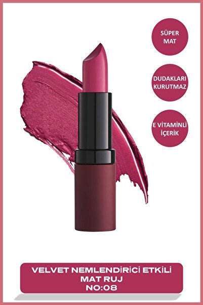 Golden Rose Velvet Matte Lipstick No: 08 - Yoğun Pigmentli Kadifemsi Mat Ruj