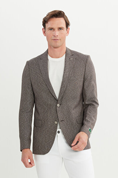 ALTINYILDIZ CLASSICS Erkek Kahverengi Slim Fit Dar Kesim Mono Yaka Armürlü Ceket