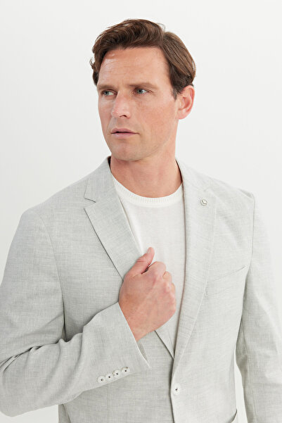 ALTINYILDIZ CLASSICS Gray Slim Fit Patterned Mono Collar Jacket - Magic Jacket with Pockets