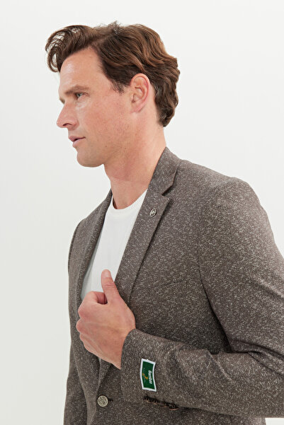 ALTINYILDIZ CLASSICS Erkek Kahverengi Slim Fit Dar Kesim Mono Yaka Armürlü Ceket