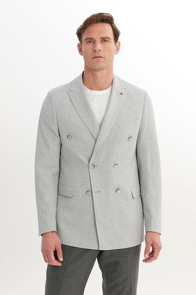 ALTINYILDIZ CLASSICS Men's Gray Slim Fit Slim Fit Swallow Collar Dobby Cover Pocket Double Breasted Jacket