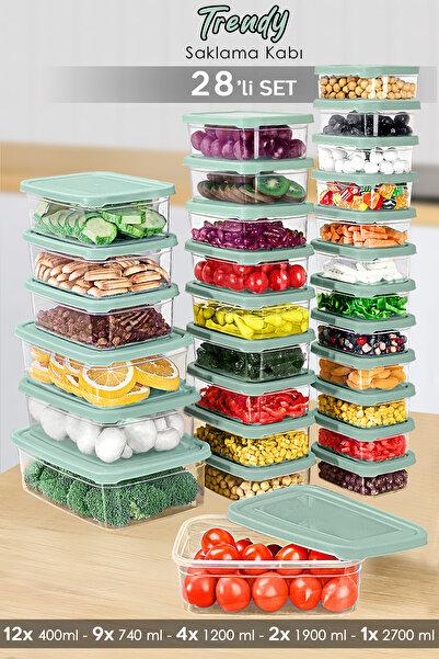 Meleni Home 28" Rectangular Food Container Set - Microwave Safe Green