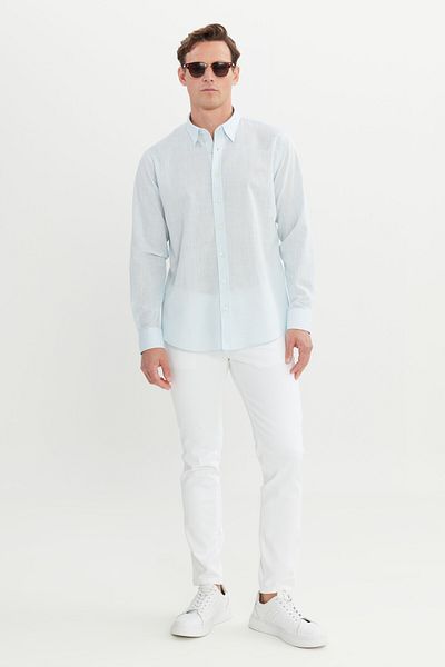 AC&Co / Altınyıldız Classics Men's Light Blue Comfort Fit Relaxed Fit Hidden Button Collar 100% Cotton Flared Shirt