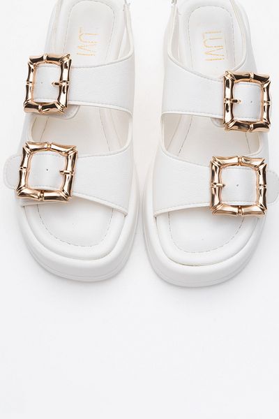 LuviShoes Sandale plate pentru damă SLOPE, albe, cu curele duble