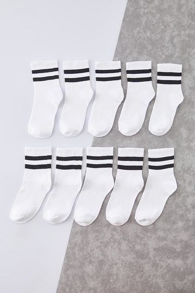 Trendyol Collection Weiße Unisex 10er-Pack gestreifte Baumwoll-Spiel-/Tennissocken für Jungen
