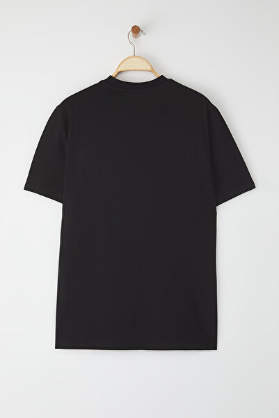 Trendyol Collection Μαύρο κανονικό/κανονικό κομμένο κέντημα αλόγου με λεπτομέρεια 100% βαμβακερό μπλουζάκι TMNSS24TS00056