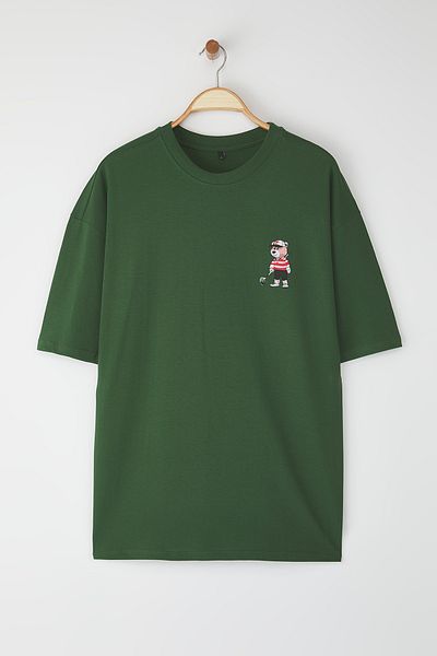 Trendyol Collection Khaki Unisex Regular/Normal Cut Teddy Bear Printed 100% Cotton T-Shirt Tmnss25Ts00161