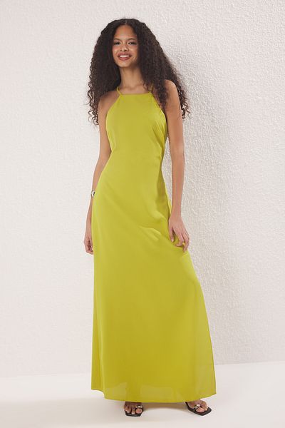 Trendyol Collection Λάδι Πράσινο Λεπτό A Κοπή Maxi Υφαντό Φόρεμα TWOSS23EL02238
